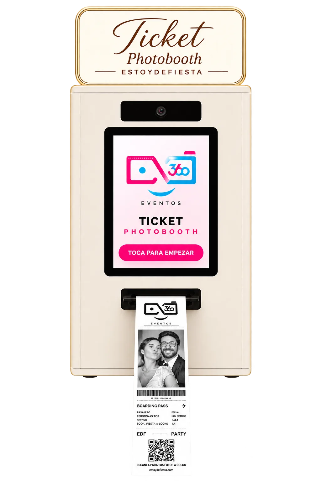 Detalle del Ticket Photobooth imprimiendo un boarding pass